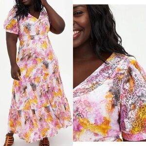 NWT Torrid 6X Pink Tie Dye Lace Button Front Maxi Dress